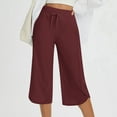 thumbnail image 3 of Women's Capris Pants Wide Leg Elastic Waist Drawstring Yoga Pants with Pockets Summer Hiking Sport Loose Trousers ,Red,XL, 3 of 8