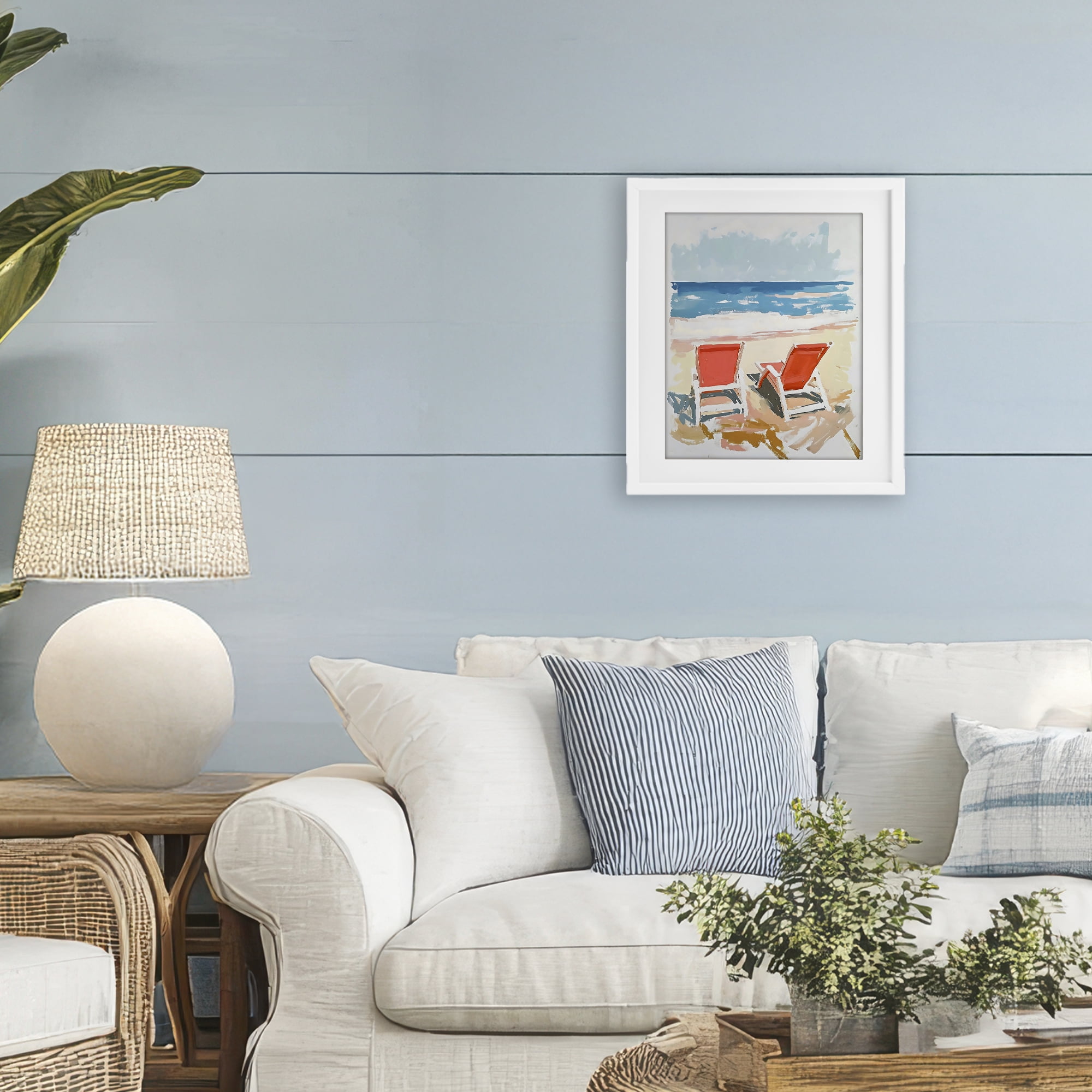 Stupell Industries Two Sunlit Beach Chairs White Framed Print Under Glass, design by The Prints Vibe