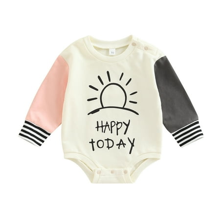 

Mxiqqpltky Baby Infant Newborn Bodysuit Casual Long Sleeve Fashion Sun Letter Color Stitching Bodysuit