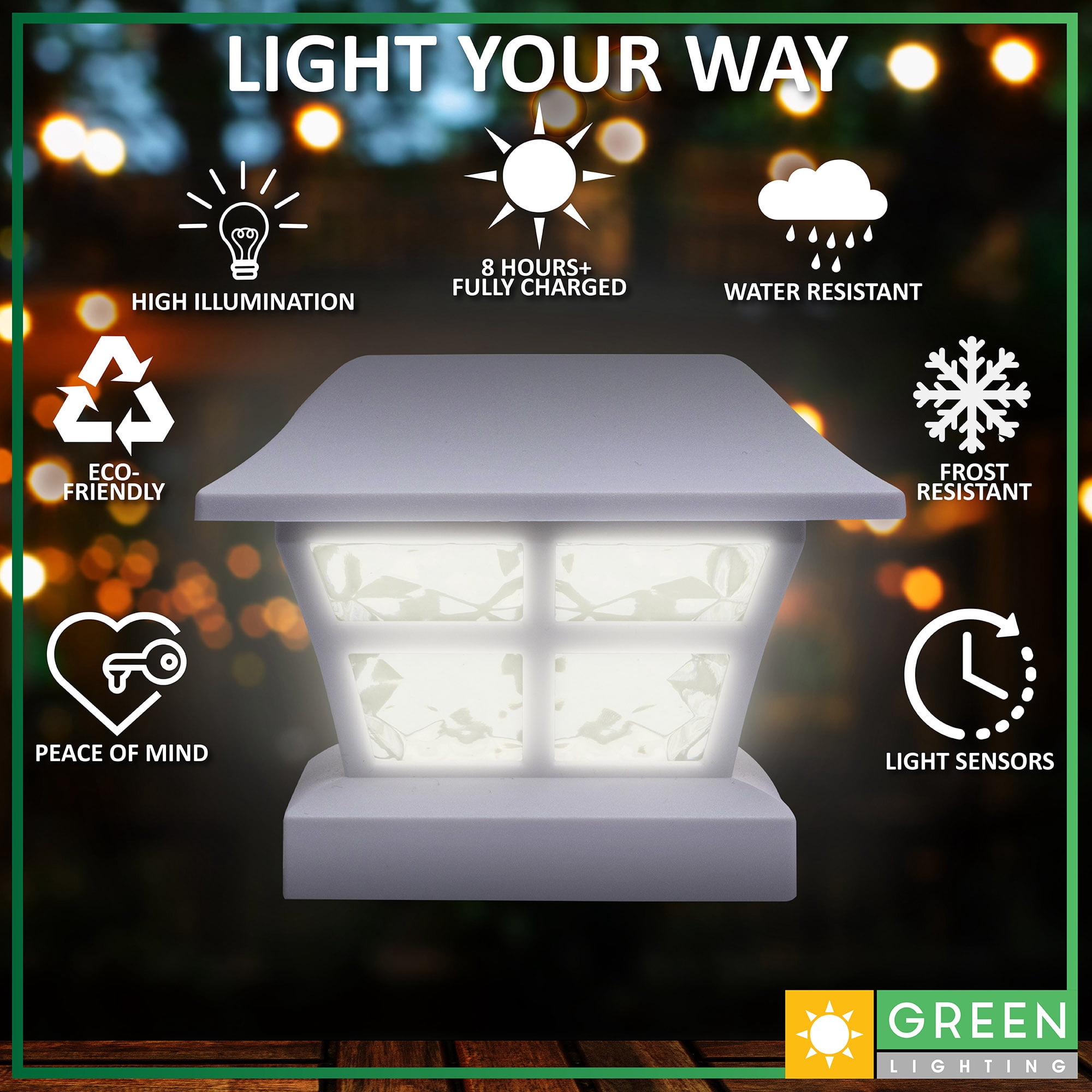 GreenLighting Evolve White Solar Post Cap Lights - 4x4 Post Caps and Outdoor Post Lights - Waterproof Solar Lights for Fence Posts - Solar Post Lights fit 4x4 5x5 Vinyl/PVC White, 12 Pack)