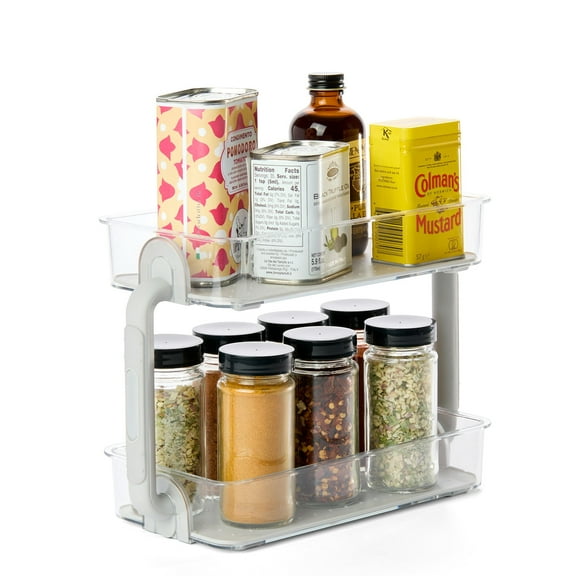 madesmart Two Level Spice Organizer, Cabinet Collection Maximizes Vertical Space, Removable Soft-Grip Lining, Dual Handles & BPA-Free, Small, Grey