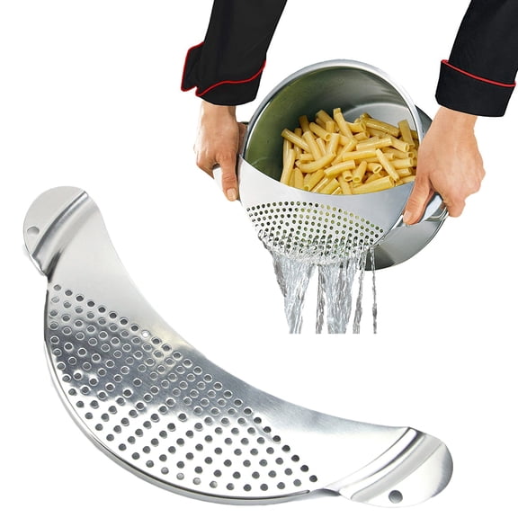 D-GROEE Pot Strainer Stainless Steel,Crescent Shape Pan Pot Strainer with Handles for Pasta,Noodles,Fruit,Vegetable and More