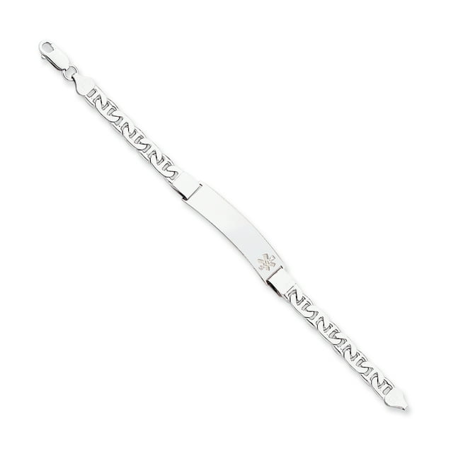 Sterling Silver Rhod-plt Non-enameled Medical ID Anchor Link Bracelet 7 Inch "Bracelets