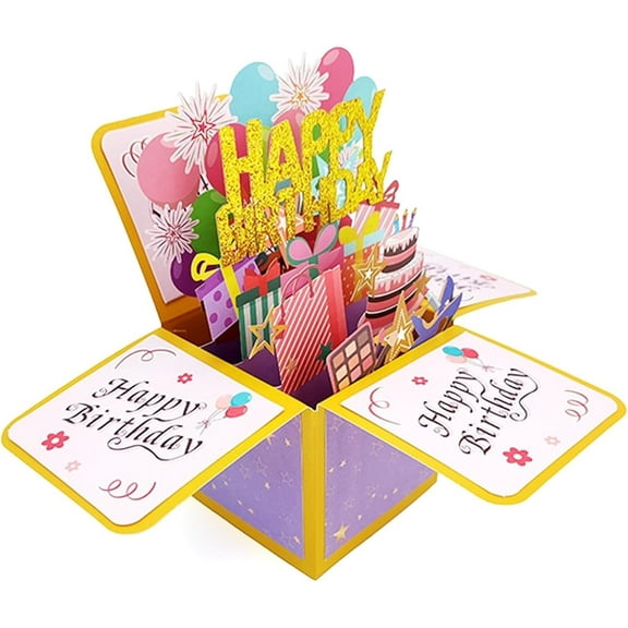 Rechale 3D Pop-Up Surprise Birthday Card with Gift Box - Unique Interactive Greeting Card for Family & Friends, Creative Memorable Celebration Gift (Happy Birthday)