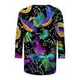 thumbnail image 5 of Cavosen Carnival Day Women's Three Quarter Sleeve Tops and Blouses Festival Mardi Gras Round Neck Tops Mask Graphic Print Shirts Holiday Stylish Blouse Loose Going out Tees Party Tuesday M, 5 of 5