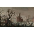 thumbnail image 2 of Christoffel van den Berghe 14x10 Gold Ornate Wood Frame and Double Matted Museum Art Print Titled - A Winter Landscape with Ice Skaters and an Imaginary Castle (ca. 1615-20), 2 of 4