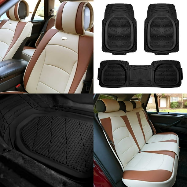 FH Group Luxury Leatherette Seat Covers For Auto Car SUV Van Beige Tan