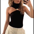 thumbnail image 2 of Tops Sin Mangas con Cuello Halter, Plisados y Torcidos para Mujer, Modernos, Ajustados, Sin Mangas, con Aberturas, para Discoteca Negro L, 2 of 10