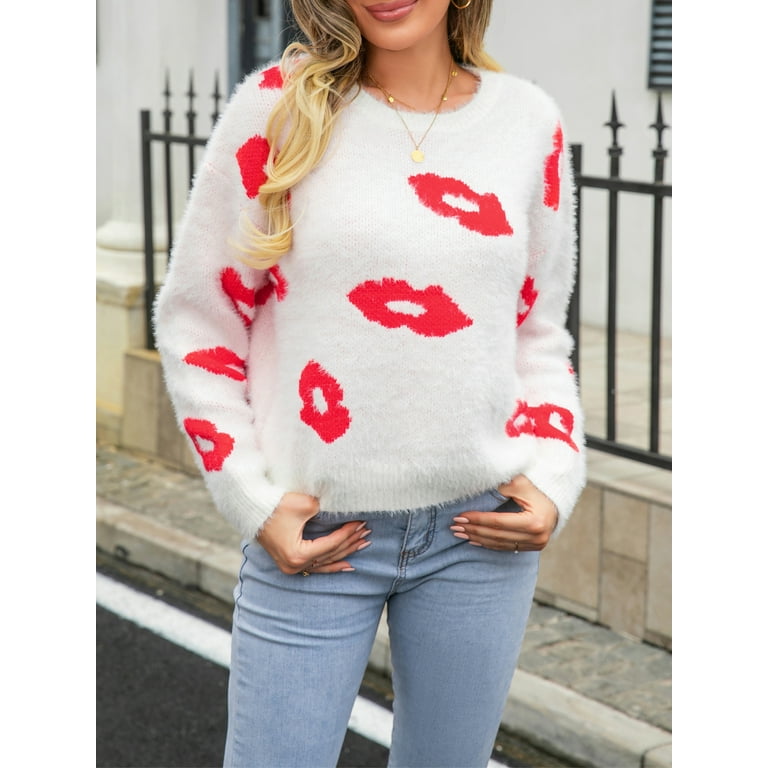 Lip print sweater outlet