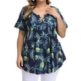 thumbnail image 2 of Plus Size Tops for Women Short Sleeve Buttons Up Blouses Flowy Floral Tunic Tops, 2 of 9