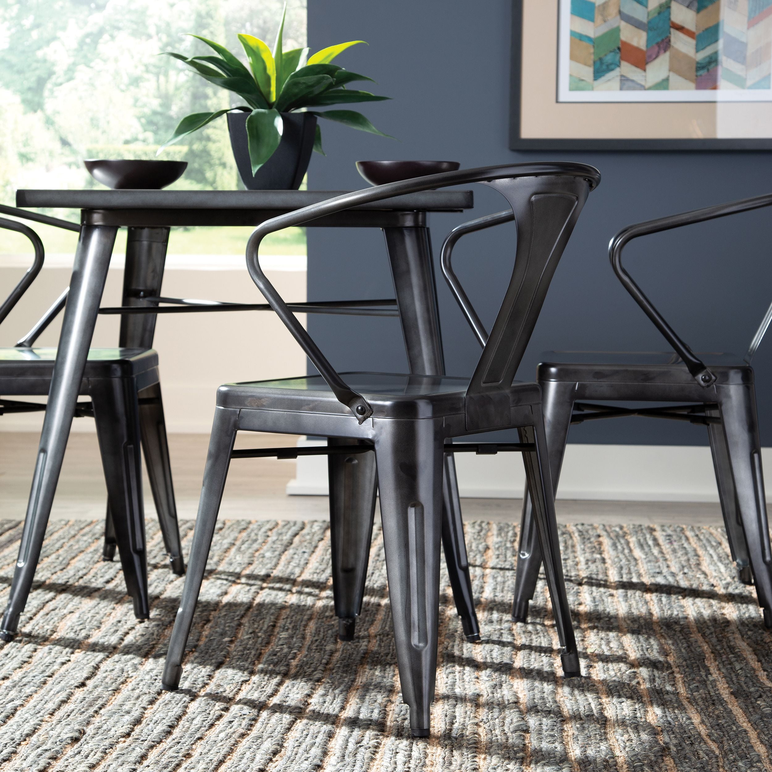OFM Industrial Modern 4 Assembled Dining Chairs, Oversized ...
