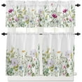 thumbnail image 2 of 3 Piece Kitchen Curtains Tiers and Valances Set, Flower Leaves Spring Watercolor Floral Vintage Botanical Short Rod Pocket Window Curtain for Bedroom, Bathroom, 2 of 6