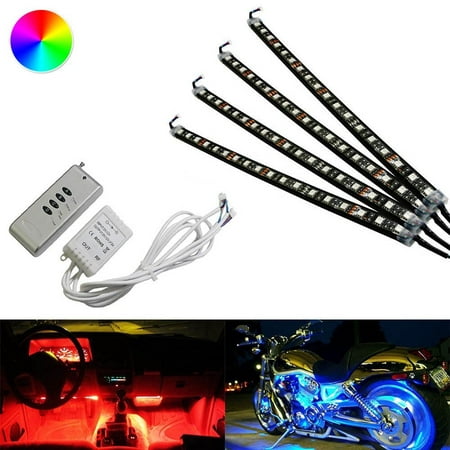 iJDMTOY 4pc Wireless Control 72-SMD RGB 7-Color LED Knight Rider Lighting Kit For Car SUV Truck Motorcycle Bike ATV Interior or Exinterior (Best Led Lights For Motorcycles)