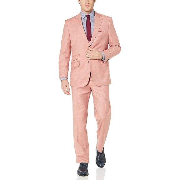 Adam Baker by Needle & Stitch 12965 Mens 3-Piece Peak Lapel Modern Fit Suit - Salmon - 56 Long