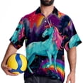 thumbnail image 4 of Robot Unicorn Attack Men's Short Sleeve Spread Collar Tops, Casual Button Down Shirts, Printed Summer Beach Shirts, Unisex, 4 of 6