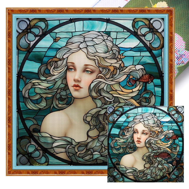 Hilo Algodón Bordado Vitral Impreso 14 Quilates Punto Cruz para Mujer 40x40cm