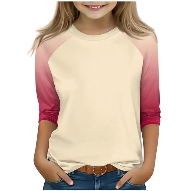 SERTG T-Shirt Mode Enfant Col Rond Manches 3/4 Imprimé Col Rond pour Été et Printemps 4-15 Ans (Kaki3,4 Ans)