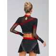thumbnail image 6 of YiZYiF Womens 2-Piece Rhinestone Cheerleading Outfits Long Sleeve Crop Tops with Mini Skirt Set Red S, 6 of 7