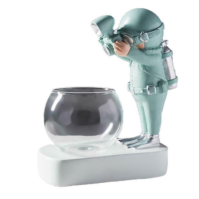 Fiudx Jarrón Hidropónico de Astronauta, Diseño de Luz Led, Resina, Decoración Espacial, para Sala de Estar y Oficina, Funciona con Pilas, 14,5 X 8 X 15,5 Cm.