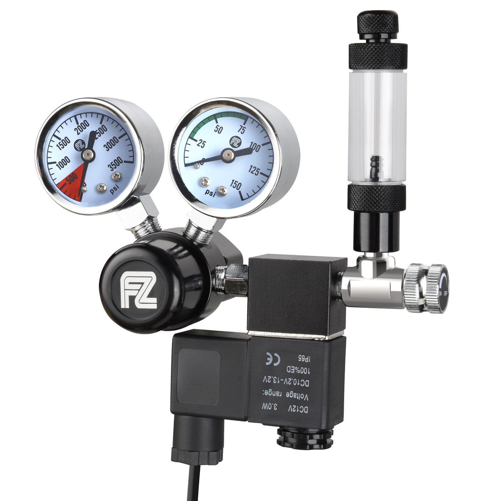 FZONE Aquarium CO2 Regulator Mini Dual Gauge Display DC Solenoid with Bubble Counter and Check Valve for US Standard CGA320 CO2 Cylinder