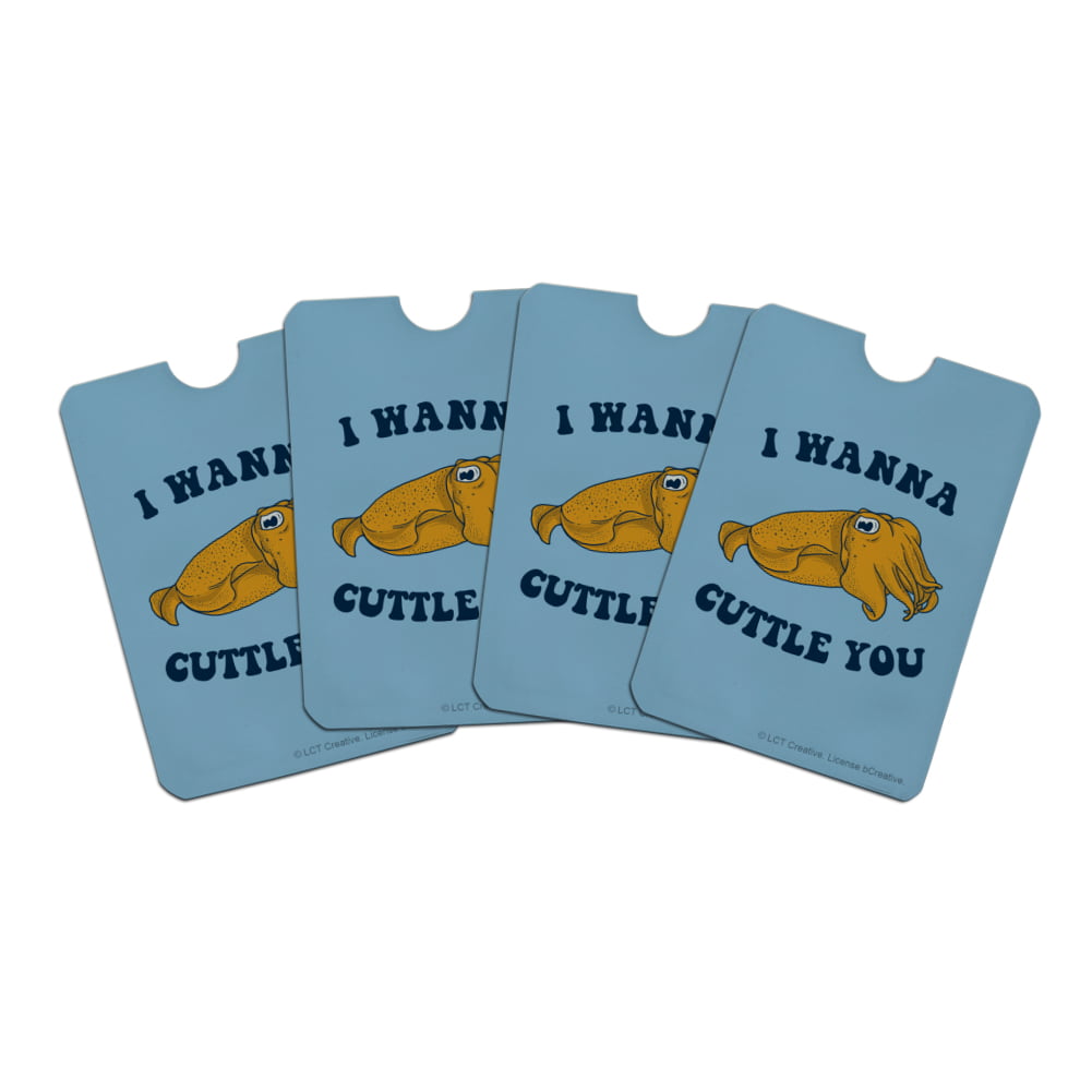 I Wanna Cuttle You Want to Cuddle Fish Funny Humor Credit Card RFID Blocker Holder Protector Wallet Purse Sleeves Set of 4 