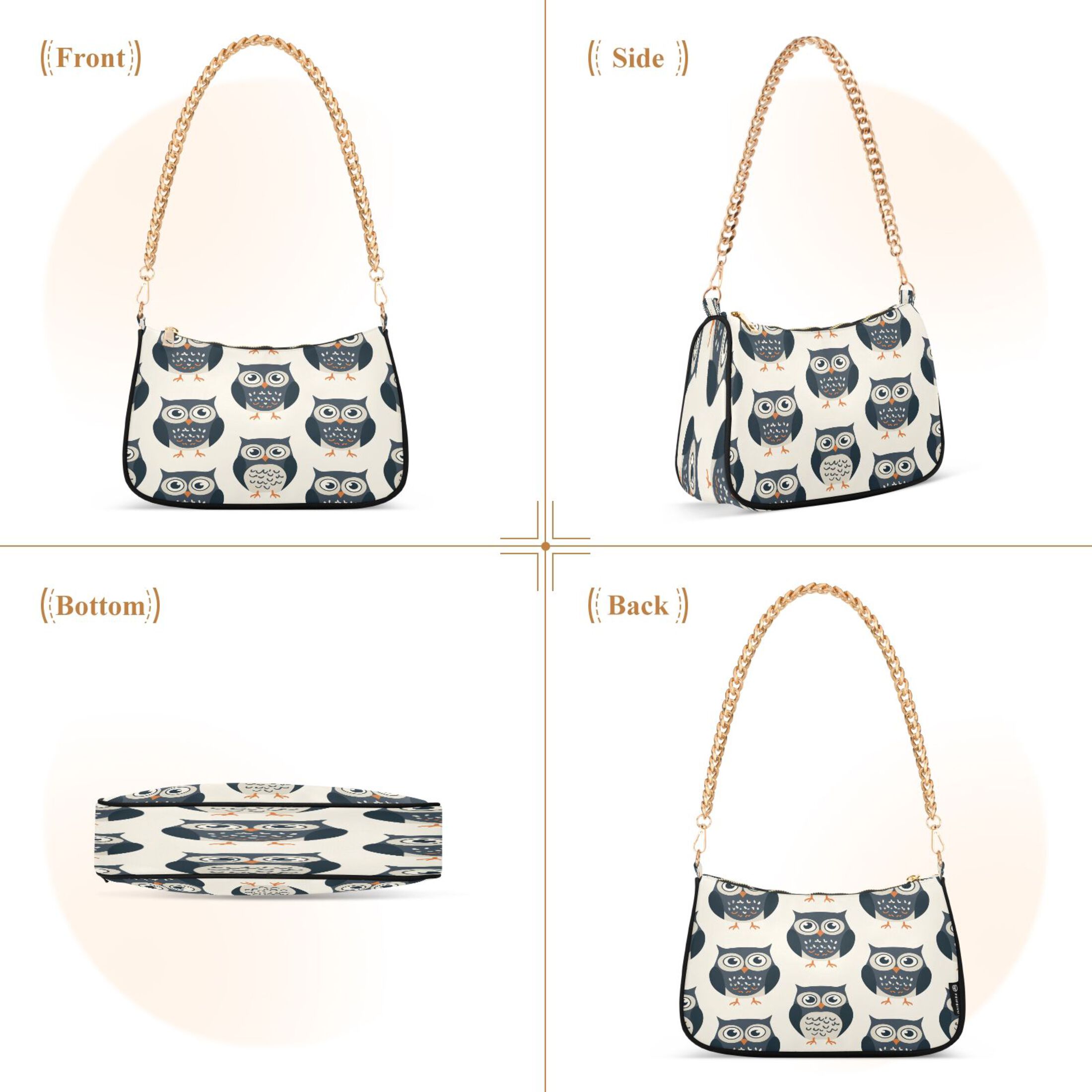 Ryvnso Cute Owls Womens Chain Shoulder Bag Tote Handbags Clutch Hobo Purse with Zipper for Travel