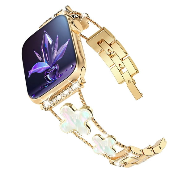 NYENElL Compatible for Apple Watch Bands 49mm 45mm 44mm 42mm 41mm 40mm 38mm, Women Glitter DiamondFour Leaf Clover Chain Strap for Apple Watch Series9/8/7/6/5/4/3/2/1/SE/Ultra Series