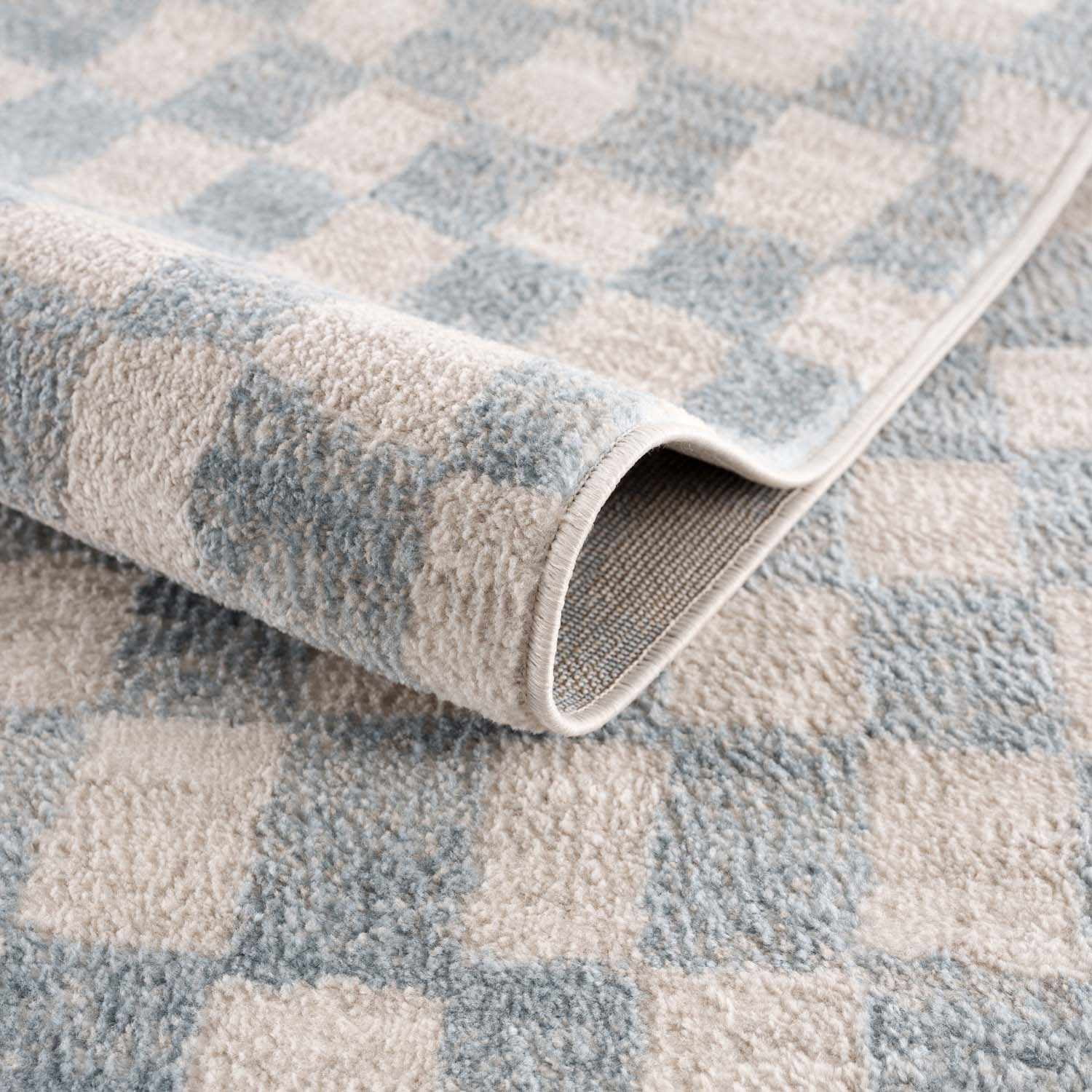 BoutiqueRugs Benjy Light Blue Checkered Area Rug - Cream, Silver Blue - 5'3" x 7'