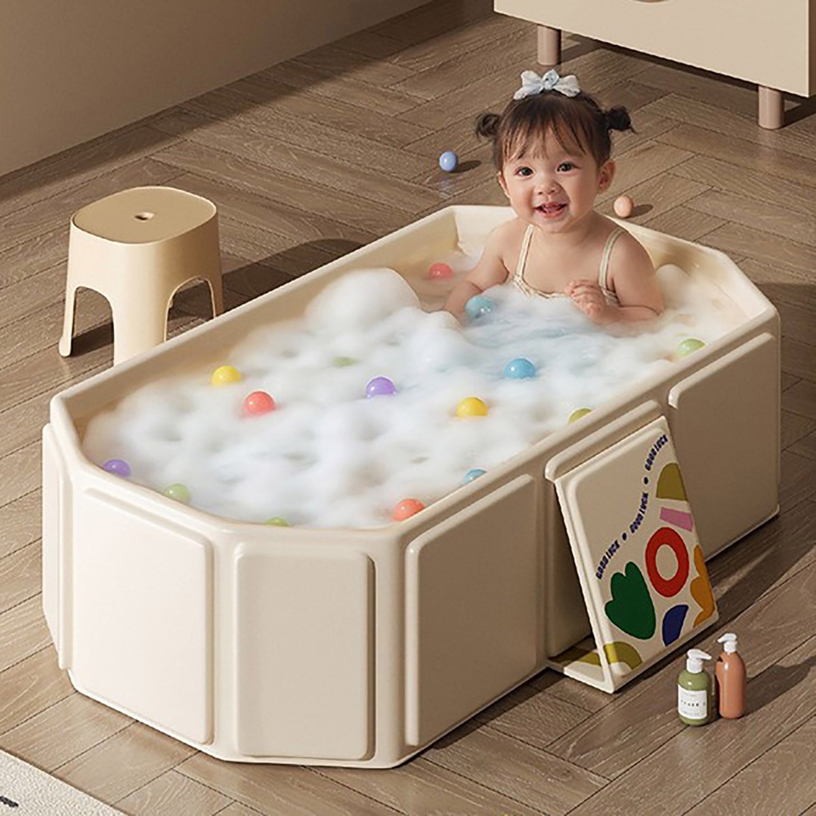 Foldable Kids Bathtub Portable Bathing Tub With Drain Plug And Play Toys For Toddler Pet Wash Shower Basin