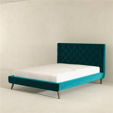 Ashcroft Furniture BED00300207 Dillon Velvet Platform Bed, Teal - Queen Size