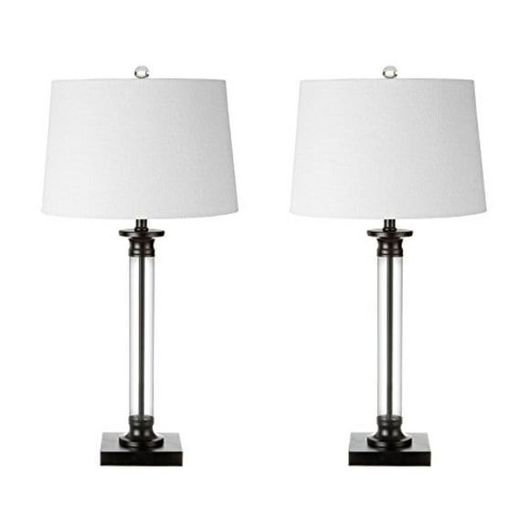JONATHAN Y JYL1008A-SET2 Mason 30" Glass and Metal LED Table Lamp Traditional,Transitional for Bedroom, Living Room, Office, College Dorm, Coffee Table, Bookcase, Black/Clear(Setof2)