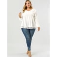 thumbnail image 3 of BluCasual Cuello Pico Plisado Color Sólido Top De Encaje TalGrande PaMujer Blanco XXL, 3 of 6