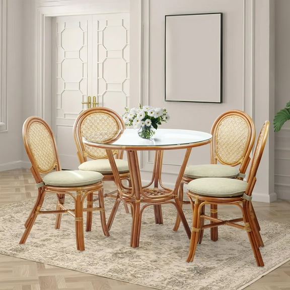 SK New Interiors 5-Piece Denver Tropical Rattan Dining Set Colonial