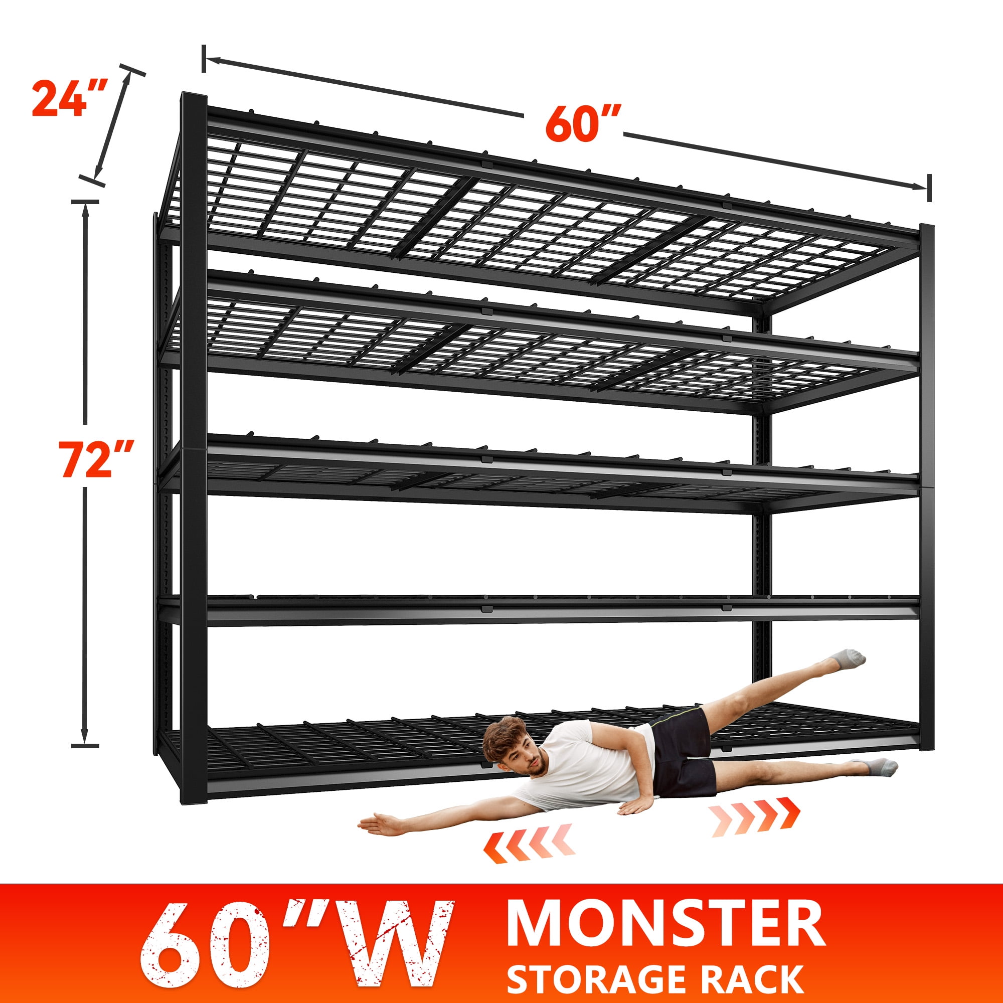 REIBII 60" W Garage Shelving Heavy Duty Storage Shelves 3000LBS Adjustable 5 Tier Metal Shelving Unit for Storage Rack 60" W x 24" D x 72" H