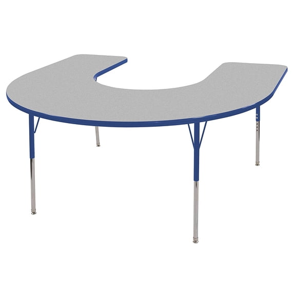 Horseshoe Table & Seven 16" Chairs-Color:Grey/Blue,Leg Option:Standard Swivel