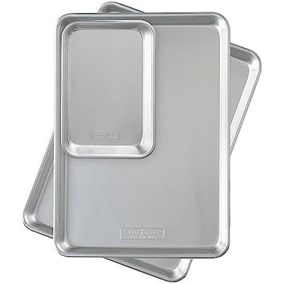 Naturals Half Sheet Set - USA Made Aluminum Commercial Quality Sheet Pan for Baking or Roasting, Encapsulated Galvanized Steel Rim Prevents Warping, 2pk Half   1/8 Sheet