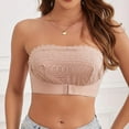 thumbnail image 2 of Bigersell Padded Lace Bandeau Bra Women Front Closure Strapless Push up Bra Wedding Tube Crop Tops Hook & Eye Closure Wireless Bralettes, B12-9, Beige, M, 2 of 6