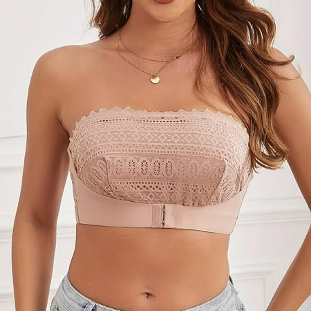 Holiday Gift Finder! Built in Bra Tank Tops for Women Women Polyeste Bra Fashion Women s Solid Color Strapless Lace Front Buckle Bra Beautiful Back and Gathering Daily Bra(1pc Underwear)