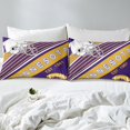 thumbnail image 4 of Football Fans Gifts Sheets, American Football City Themed Queen Sheet Set, Rugby Sports Game Bed Sheets Set Graffiti Geometry Striped Bed Set 4 Pieces, Purple and Yellow(Minnesota), 4 of 5