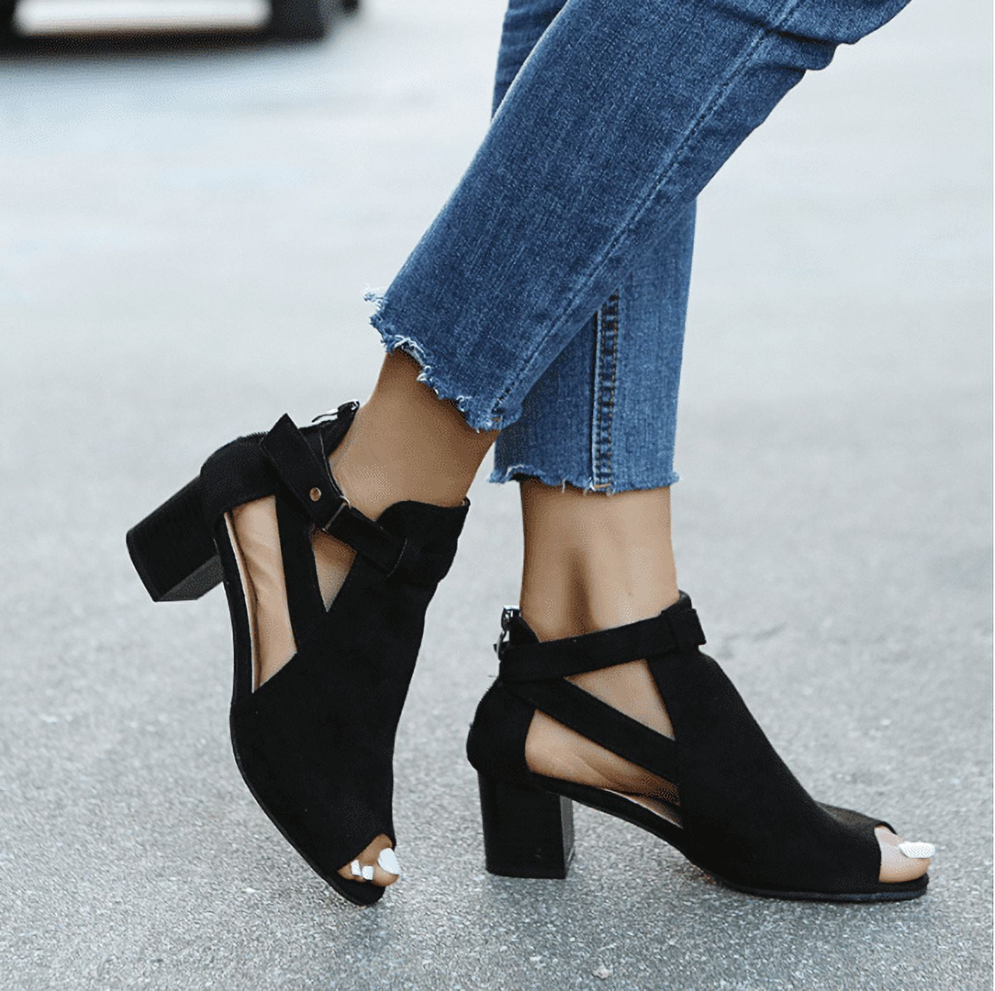 Leather Plain Ladies Black Peep Toe Block Heels at Rs 250/pair in New Delhi  | ID: 27308332373