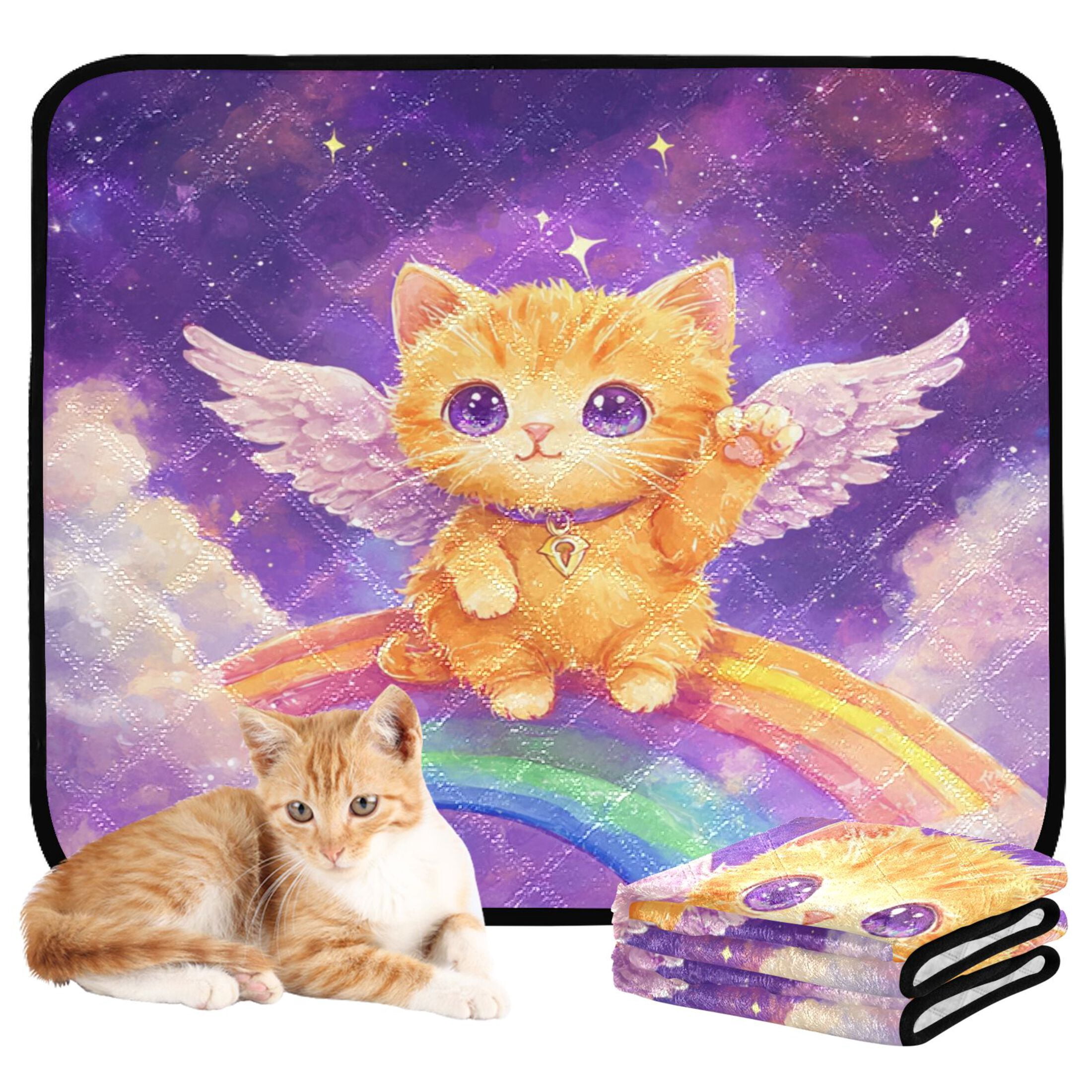 Qxltty Rainbow Angel Cat Cat litter Pads Pet Set of 2 Diaper Mats Center Anti-leakage Layer Absorbent Soft and Comfortable