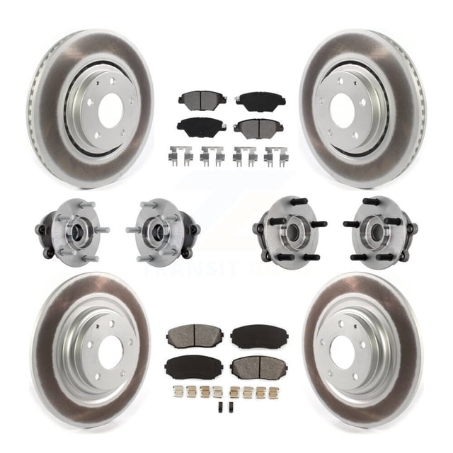 Transit Auto Front Rear Hub Bearings Assembly Coated Disc Brake Rotors and Semi-Metallic Pads Kit (10Pc) for Car 2016-2023 Mazda CX-9 AWD - Left Right Side (Driver Passenger) KBB-133164