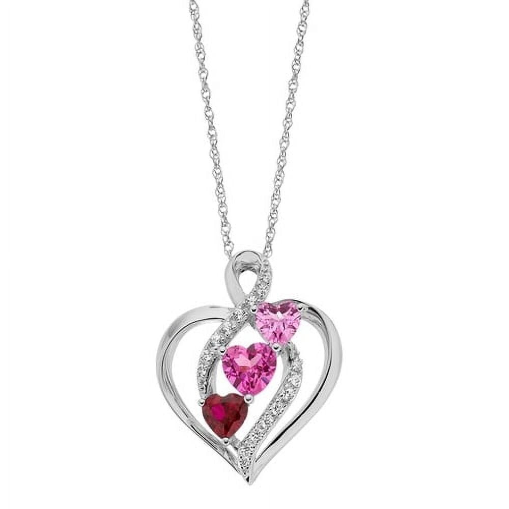 Brilliance 925 Sterling Silver Created Ruby, Created Pink Sapphire and Created White Sapphire Pendant with 18" Chain