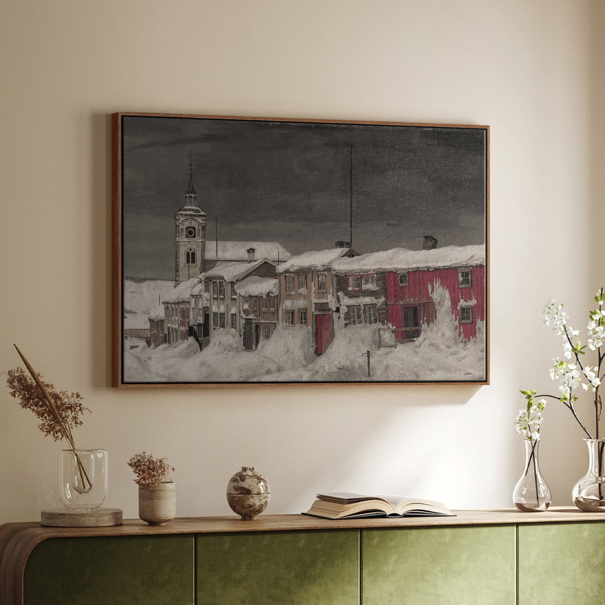 Vintage Botanical Print-XCVI By Wexford Home Framed in Walnut Wood Gallery Wrapped Canvas 25 in. x 37 in.