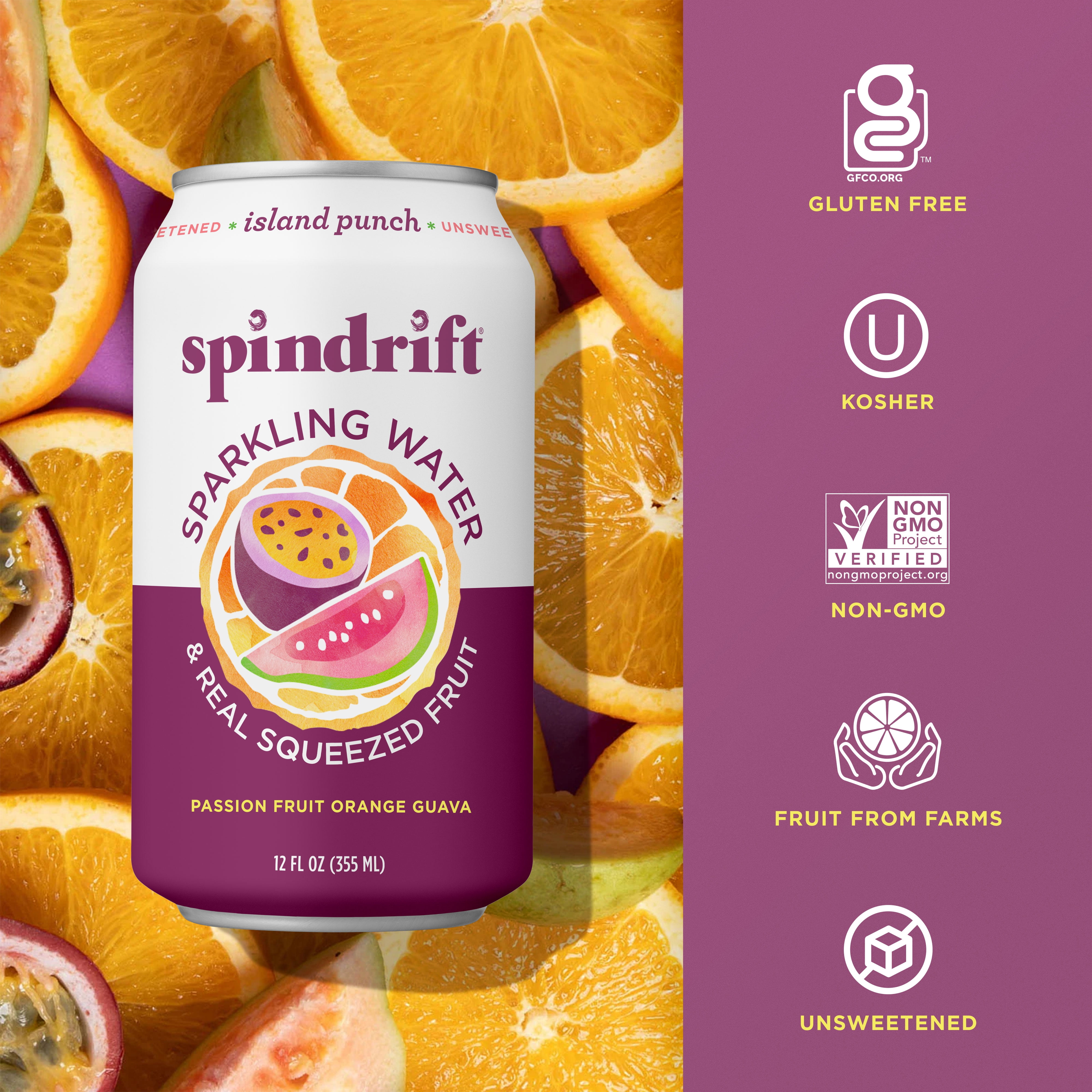 Spindrift Sparkling Water, Island Punch Flavored, Made with Real Squeezed Fruit, 12 fl oz, 8 Count, No Sugar Added, 13 Calories per Can