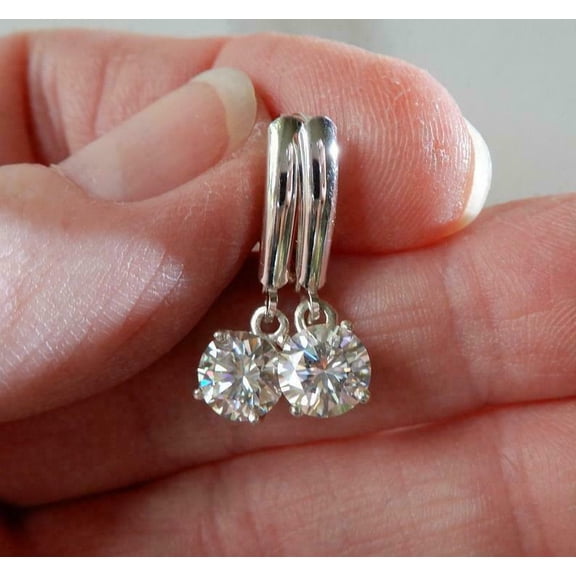 TAAPSEE JEWELS Women's Round Cut Cubic Zirconia Drop Leverback Earrings 14k White Gold Plated