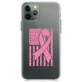 thumbnail image 1 of DistinctInk Clear Shockproof Hybrid Case for iPhone 12 Pro MAX (6.7" Screen) - TPU Bumper Acrylic Back Tempered Glass Screen Protector - Pink Ribbon Cancer - USA Flag, 1 of 2