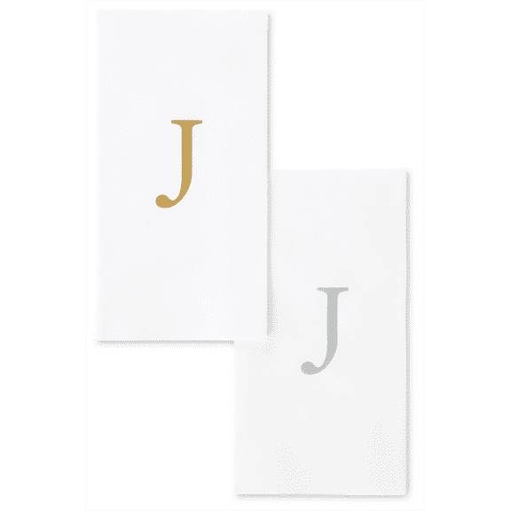 Singular Disposable Guest Towels - Monogram Hand Towels - Bathroom Paper Napkins - Gold "J" - 25 Count