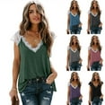 thumbnail image 3 of Blusas sin mangas con cuello en V y encaje de empalme suelto para mujer, color verde-2XL Sincero Ropa, 3 of 4