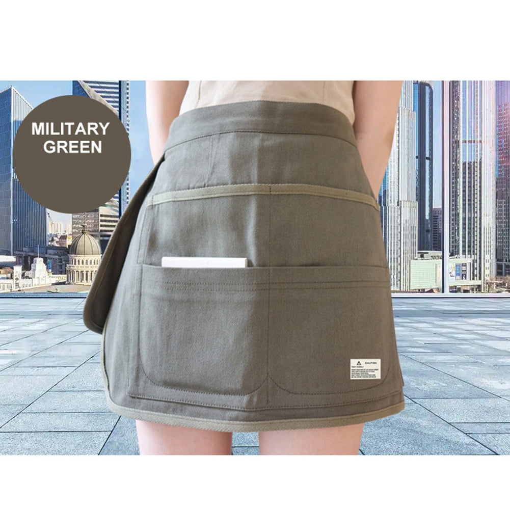 HUONA Half Apron Skirt Apron Canvas Apron Pocket Beauty Half length Apron Artisan Electrician Apron Wear Resistant Buckle Apron Dirty Proof Industrial Garden Tools Storage Blue